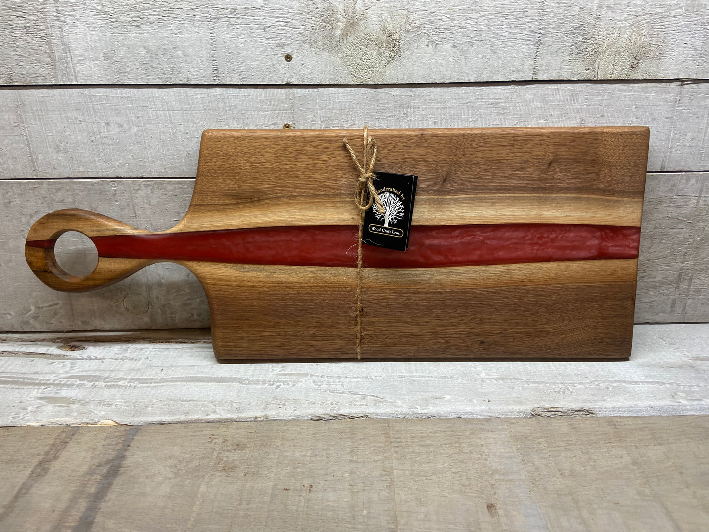 Live Edge Medium Serving Board with Red Epoxy Stripe (WBM711)